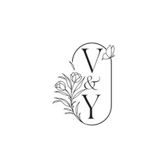 luxury minimalist logo design VY caligraphic style monogram letter wedding initial concept alphabet