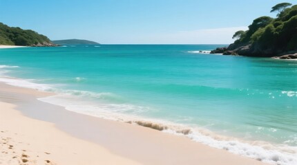 Blurred tropical beach scene.  Ocean,  sand,  trees