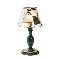 Antique table lamp with a damaged lampshade for restoration