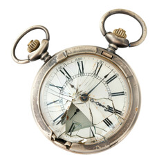 Fototapeta premium Antique silver pocket watch with a shattered glass face showing the passage of time