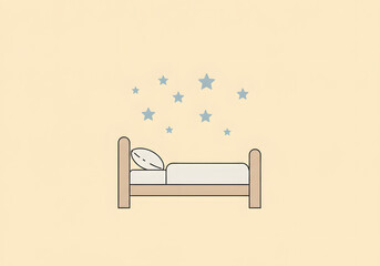 Illustration of bed with stars for sleep and rest concept