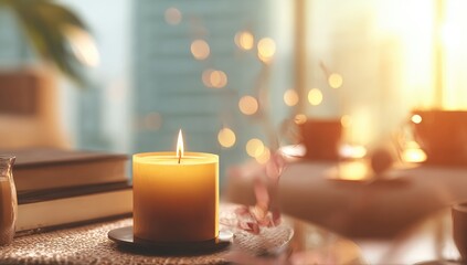 Warm candlelight, cozy interior