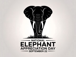 National elephant appreciation day september 21st silhouette graphic with majestic elephant and grass