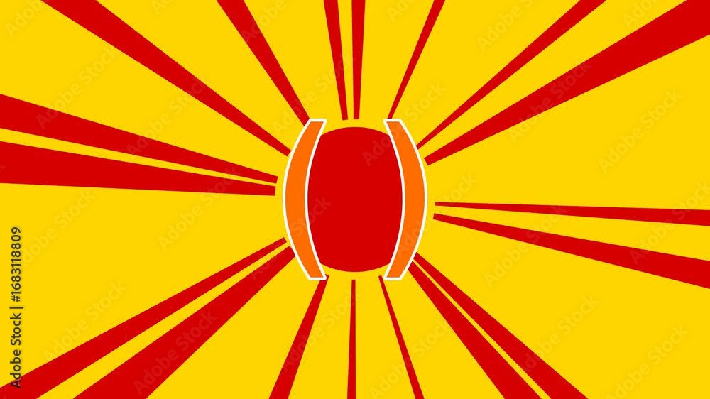 Aufkleber brackets symbol on the background of animation from moving rays of the sun. large orange symbol incr