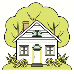 Charming simplified illustration of a house with a chimney isolated on white background