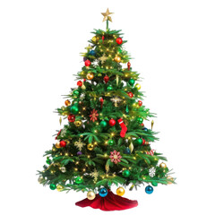Beautiful christmas tree adorned with colorful ornaments and twinkling lights for the holidays