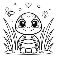 Charming stylized illustration of a baby turtle isolated on white background