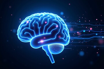 Glowing blue human brain with neural network connections
