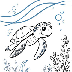 Charming stylized illustration of a baby sea turtle isolated on white background