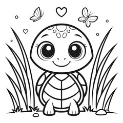 Charming stylized illustration of a baby turtle isolated on white background