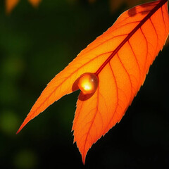 autumn leaf with dew drops