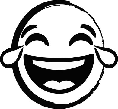 Brush Stroke Laughing Emoji with Tears of Joy - Joyful Black and White Laughter Icon isolated on png, transparent background