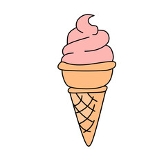 Ice cream emoji. Ice cream in a waffle cone on a white background.