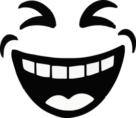 Happy Laughter Expression: Simple Black and White Cartoon Face Symbolizing Joy and Amusement isolated on png, transparent background