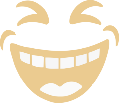Cheerful Cartoon Laughing Face Icon. Happy Smiley with Wide Open Mouth and Closed Eyes. Vector Illustration of Joy, Humor, and Positive Emotion isolated on png, transparent background - Powered by Adobe