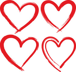 Red Brush Stroke Hearts Collection - Hand-Drawn Grunge Love Symbols. Artistic Valentine's Day Design Elements, vector hand drawn heart