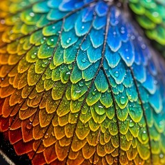 Obraz premium Closeup of a colorful butterfly wing with water droplets