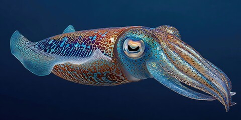 Vibrant deep-sea squid, showcasing intricate patterns and colors