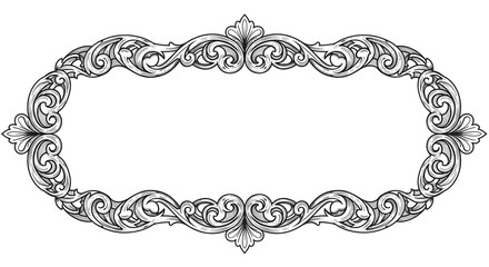 Ornate Vintage Engraved Scrollwork Frame Isolated on White Background