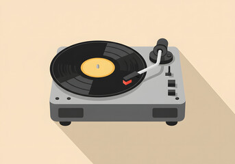 Fototapeta premium Stylized turntable with vinyl record on transparent background