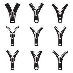 Set Zipper vector icon sign symbol. Vector black silhouette. with white background © MofajjolHossen