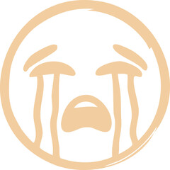 Hand-Drawn Crying Face Emoji Icon - Simple Vector Illustration of Sadness, Grief, and Emotional Distress isolated on png, transparent background