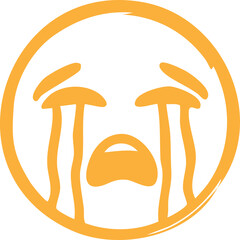 Hand-drawn Crying Face Emoji Icon - Sadness, Tears & Emotional Distress Concept isolated on png, transparent background