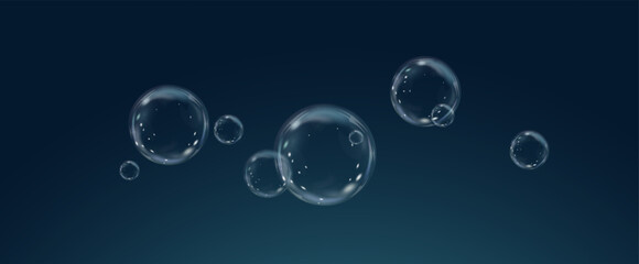 Realistic soap vector bubbles png isolated on transparent background. The effect of falling and flying bubbles. Glass bubble effect.	
