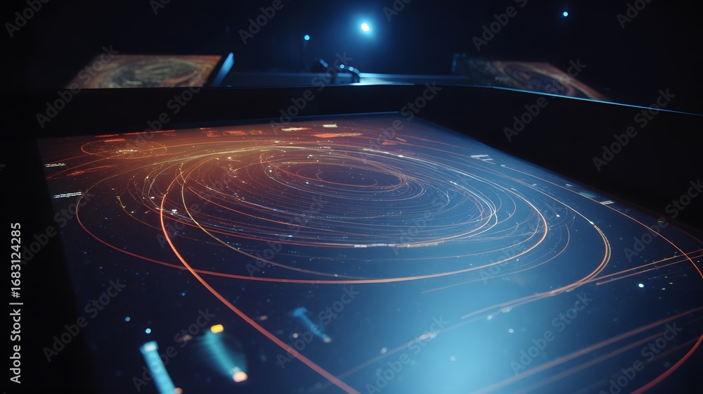Aufkleber futuristic technology interface display with digital lines and data visualization for science and ai
