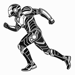 A futuristic superhero in armor suit running