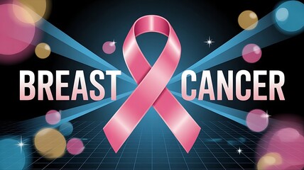 Naklejka premium Breast cancer awareness ribbon with pink color and light effects