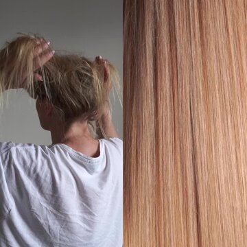 Young woman in white shirt preparing tangled hair before brushing. Useful for beauty tutorials, haircare ads, personal hygiene, morning routine or wellness stock video content.