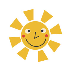 Happy smiling sun. Cute sun. Sunshine emoji. Funny emotion. Vector illustration	
