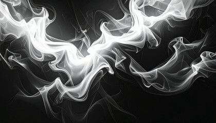 Obraz premium Abstract swirling white smoke patterns against a dark background.