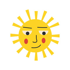 Happy smiling sun. Cute sun. Sunshine emoji. Funny emotion. Vector illustration	

