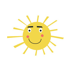 Happy smiling sun. Cute sun. Sunshine emoji. Funny emotion. Vector illustration	