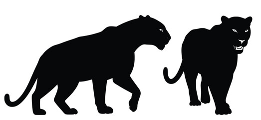 Naklejka premium Isolated panther silhouette vector illustration of two wild cats on white background