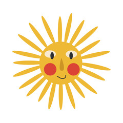 Happy smiling sun. Cute sun. Sunshine emoji. Funny emotion. Vector illustration
