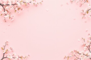 Elegant pink cherry blossom branches with delicate petals on a soft pastel background, perfect for spring designs