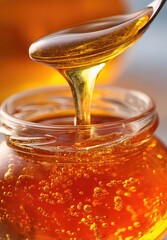 Honey dripping from a spoon into a jar (1)