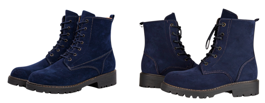  Navy Blue Suede Lace-Up Boots with Rugged Outsole, isolated on transparent background PNG - Powered by Adobe