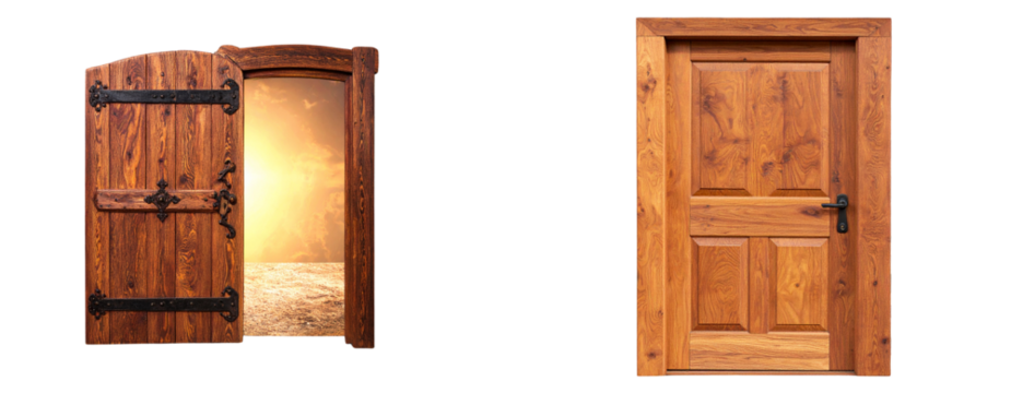 Minimalist Wooden Entry Door with Warm Rustic Texture, isolated on transparent background PNG