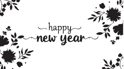 Obraz premium black and white floral frame text happy new year 