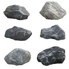 Large Assortment of Rock Stones on White Background - Natural Outdoor Elements for Designs and Decor