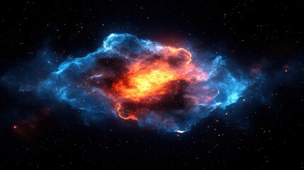Fototapeta premium Fiery, cosmic nebula with swirling blue and orange gases