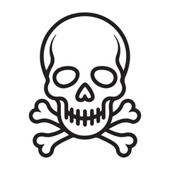 Skull linear icon. Vector thin line crossbones symbol or logo element in thin line style. with white background