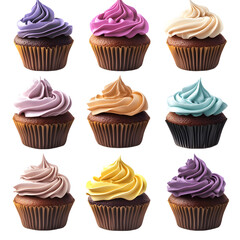 Delicious Frosted Cupcakes Displayed in Vibrant Colors for Dessert Presentation
