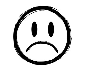 Black grunge sad face symbol isolated on white