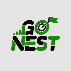 Go nest logo with green flag and target symbol representing growth success and achievement