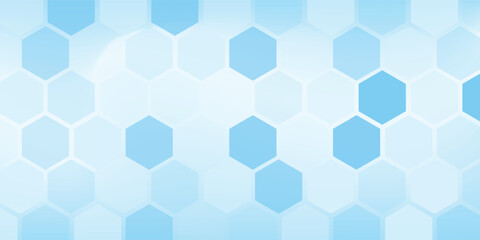Abstract blue and white hexagon background. Futuristic digital hi-technology banner. Healthcare background. Vector